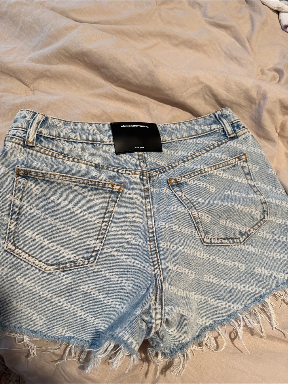 Alexander Wang White Logo Light Blue Denim Cutoff Shorts - Picture 2 of 4
